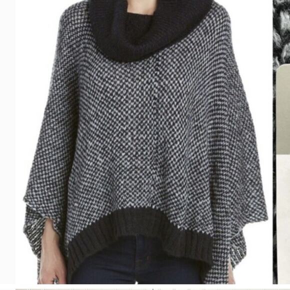 Anthropologie Wooden Ships Mohair Wool Poncho Sweater Black Brown Size Medium - Picture 7 of 7